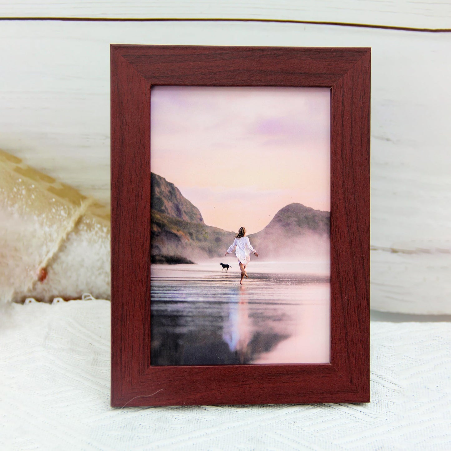 Graceful Glass Photo Frame, Modern Frameless Picture Frame for Desk and Wall Display, Vertical and Horizontal Orientation, Perfect for Family, Office, and Artworks(Brown 3.5x5in)