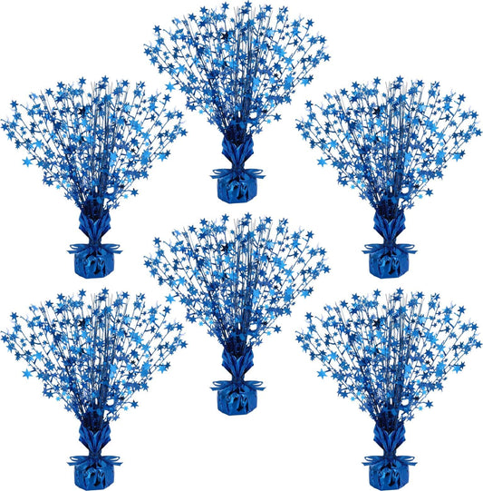 Crowye 6 Pcs Metallic Foil Spray Centerpiece Party Star Decoration Table Decor for Birthday Wedding Graduation Bachelorette Spring Party Holiday(Blue,Small Star)