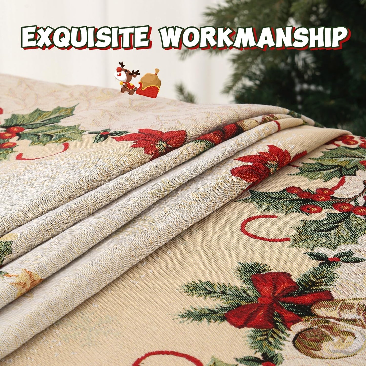 Jessy Home Christmas Tablecloth Xmas Tree Table Cloth Rectangle 55"x82" Winter Table Cover Polyester Wrinkle Resistant Washable Christmas Decoration for Holiday Party Dinner Home
