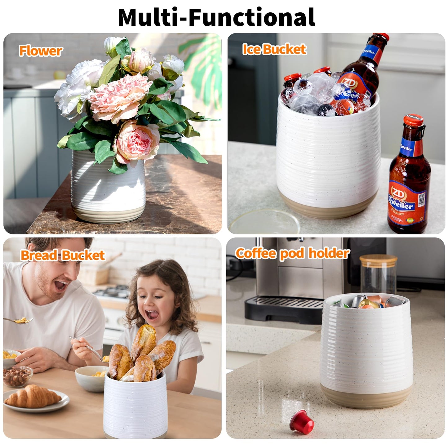Officepal 6.8" Large Ceramic Kitchen Utensil Holder - Utensil Holder for Kitchen Counter, Modern Farmhouse Style Holder for Spoons, Spatulas & Cooking Tools (White)