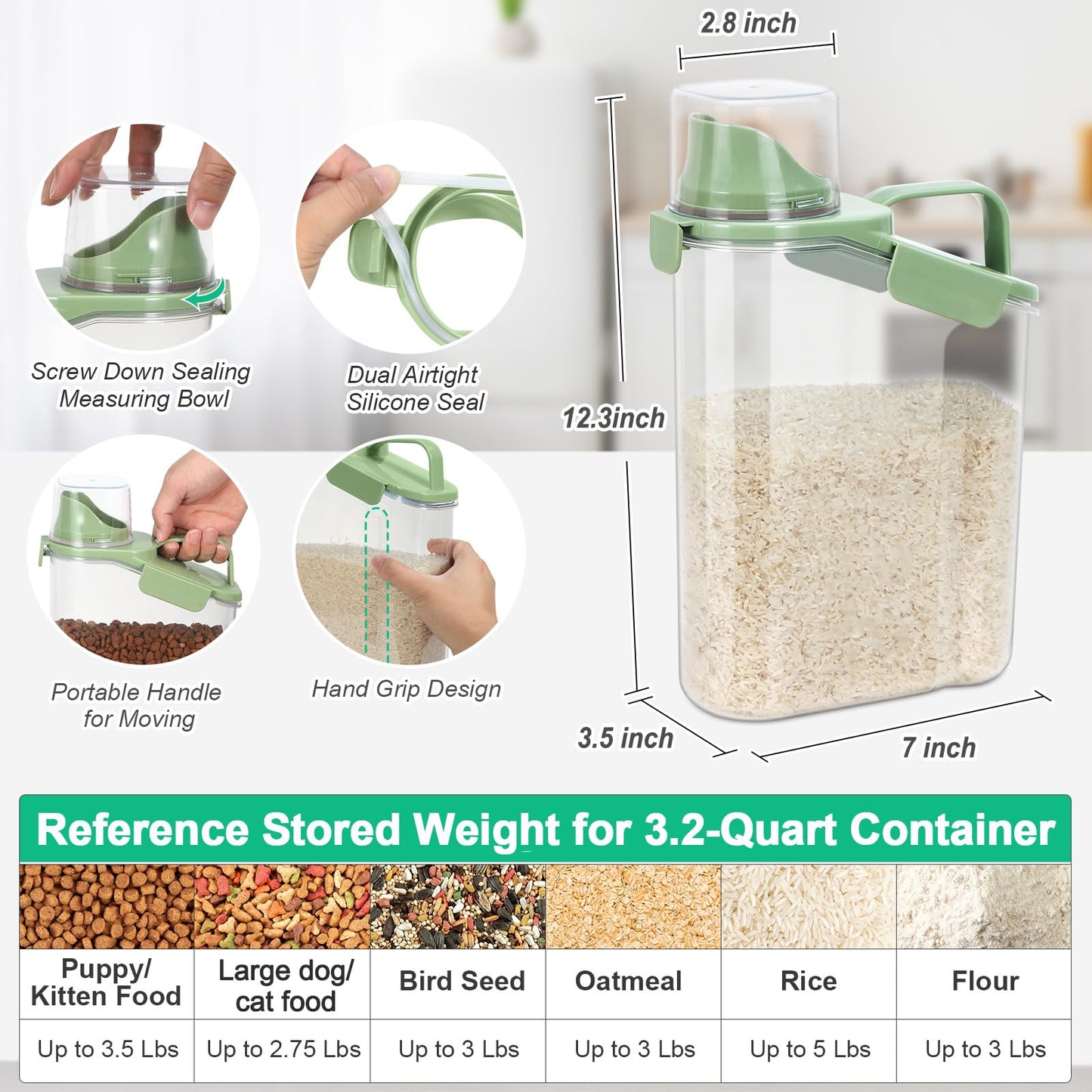 TBMax Rice Container Cereal Storage Container 2 Pack, Kitchen Pantry Dry Food Storage Holder with Easy-Pouring Spout & Handy Cup, Small Pet Dog Cat Food Dispenser for Daily Feeding
