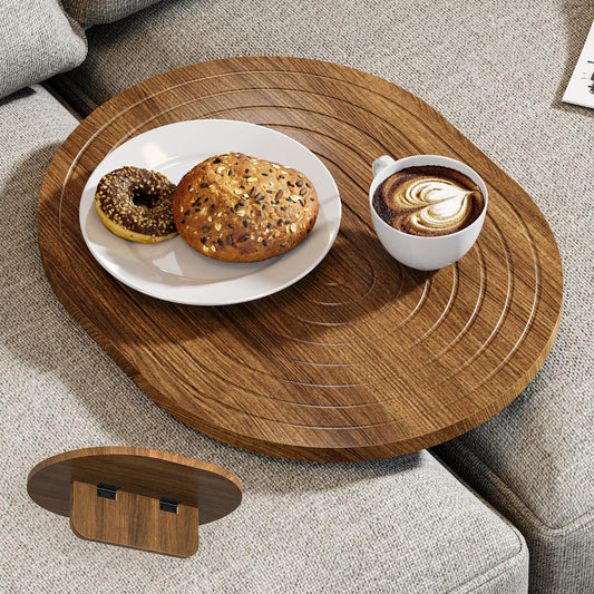 Asgolion Couch Tray Insert for Middle, 15.75"x12.6" Wood Sofa Tray, Folding Couch Armrest Table Fit Armless Couch/Sectional, for Drink Snacks Phone Remote Holder, Walnut