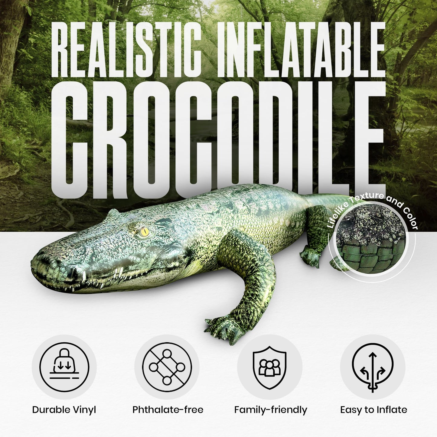 Jet Creations 49” Long Inflatable Alligator Toy, Green, Realistic Africa Animal Design, Garden Decor, Photo Wildlife Safari Theme Decoration, Bird Deterrent, Thanksgiving Christmas Winter1 pc