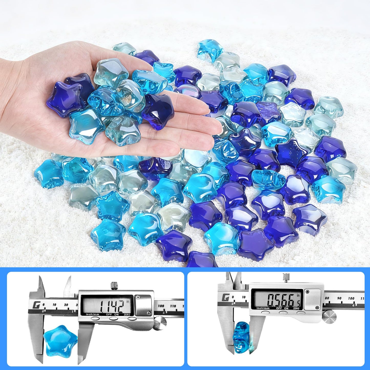 RUOJAS 5 LB Flat Glass Stone, Decorative Marbles for Vases, Stars Glass Gem for DIY Vase Fillers (Cobalt Blue, Ocean Blue, Crystal)