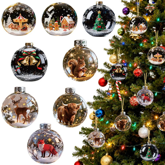 Christmas Tree Ornament Decoration,8Pcs Christmas Tree Acrylic Pendant, Cute Ball Xmas Tree Accessories Christmas Pendants Hanging, Fun Bell Reindeer Cow Xmas Tree Christmas Ornaments