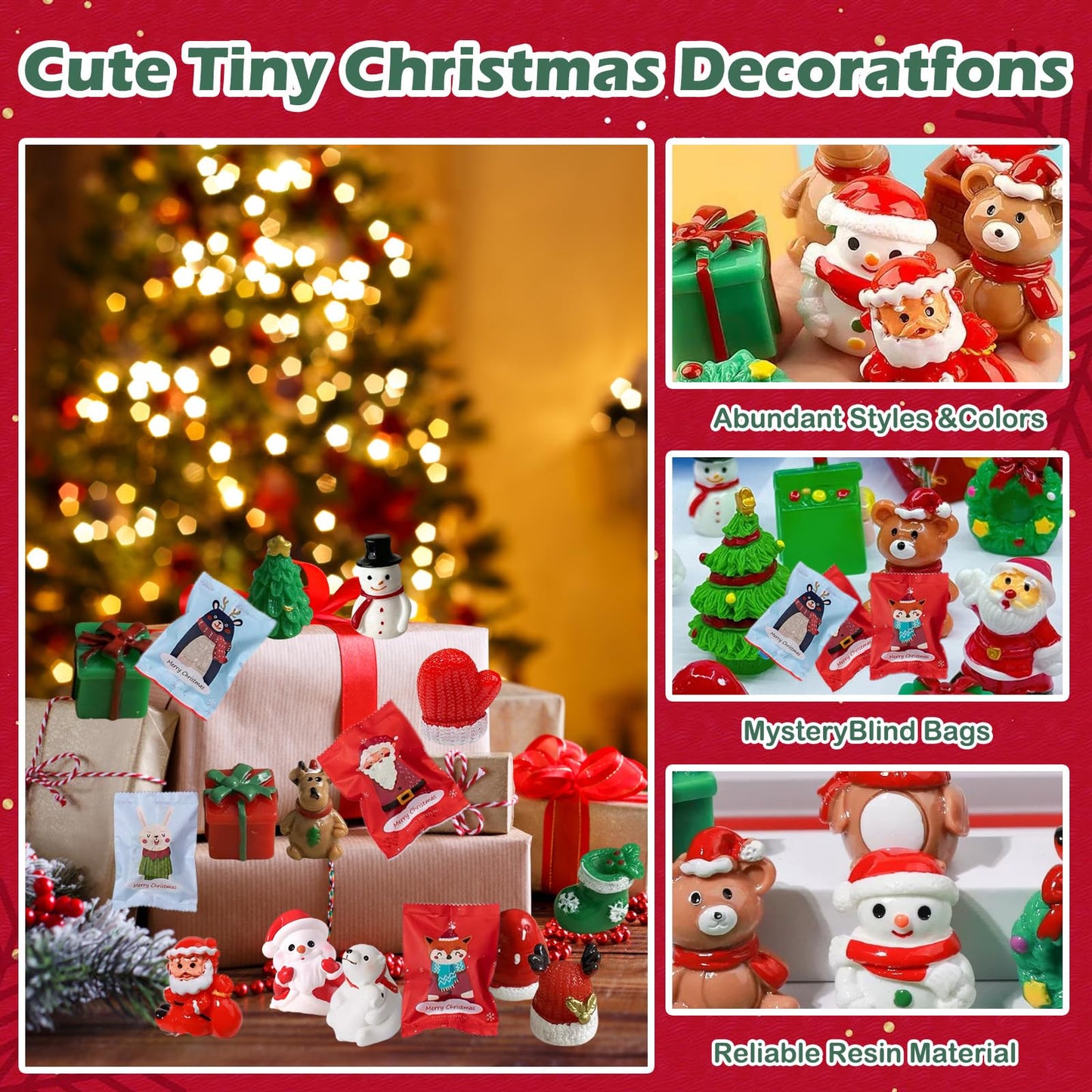 CIYOJA 12-Pack Christmas Resin Mystery Bags – Mini Xmas Figurines Blind Bag Bulk for Holiday Crafts, DIY Decorations, Stocking Stuffers, Party Favors, Ornaments & Collectible Gifts