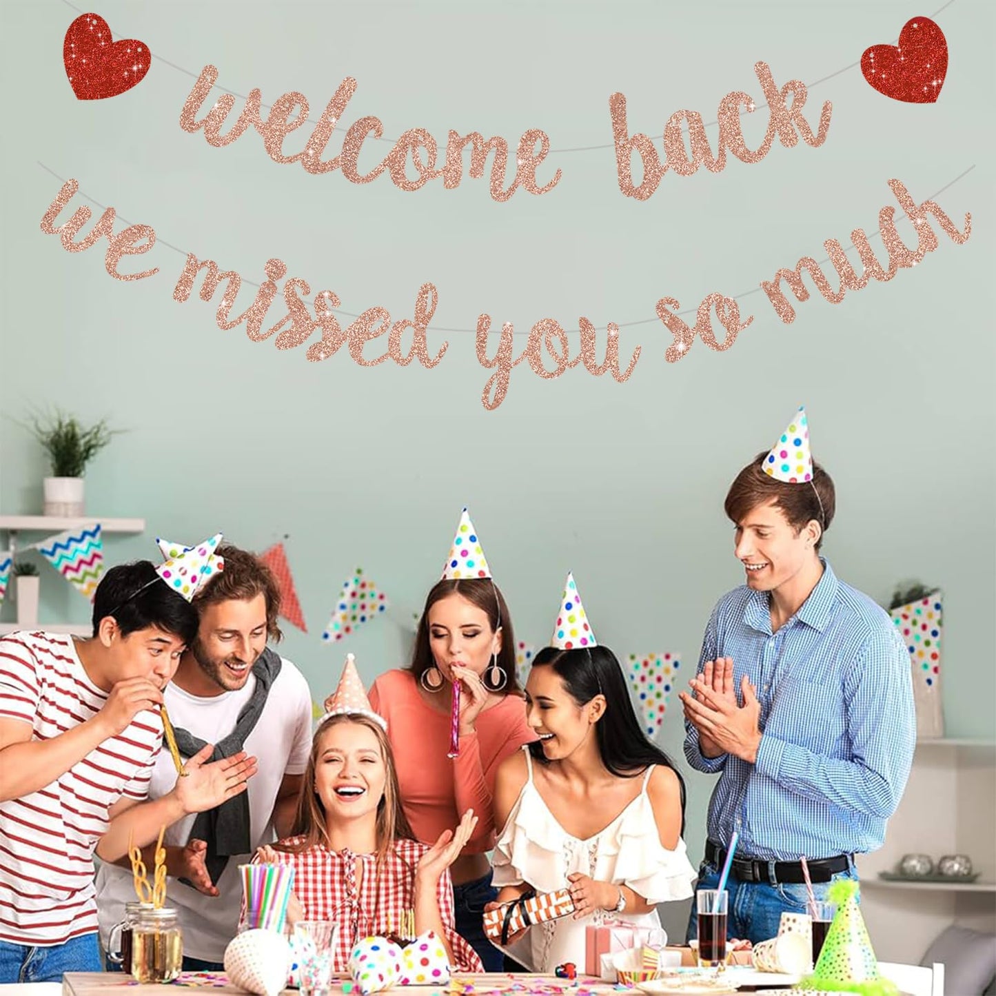 RICHHHA Rose Gold Welcome Back We Missed You So Much Banner,NO DIY,for Welcome Home Celebration Decorations Family Gathering,Back to School Events Military Homecoming Decoration