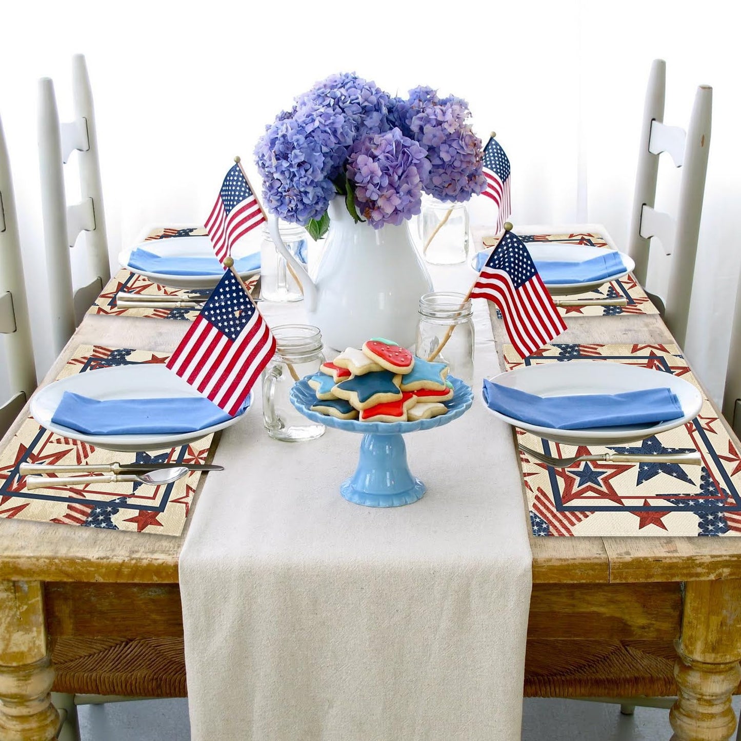 Niviy 250th Anniversary USA Placemats, Retro Stars Stripes Patriotic Placemats Set of 4, 12x18 Inch Memorial Day Independence Day Table Mats for Holiday Party Kitchen Dining Room Decoration