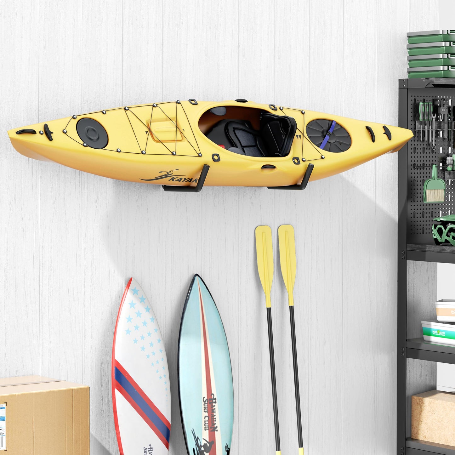 niffgaff Heavy Duty Garage Storage Hooks - 120 LB Capacity Wall Mounted Rack for Kayaks, Ladders, and Bikes