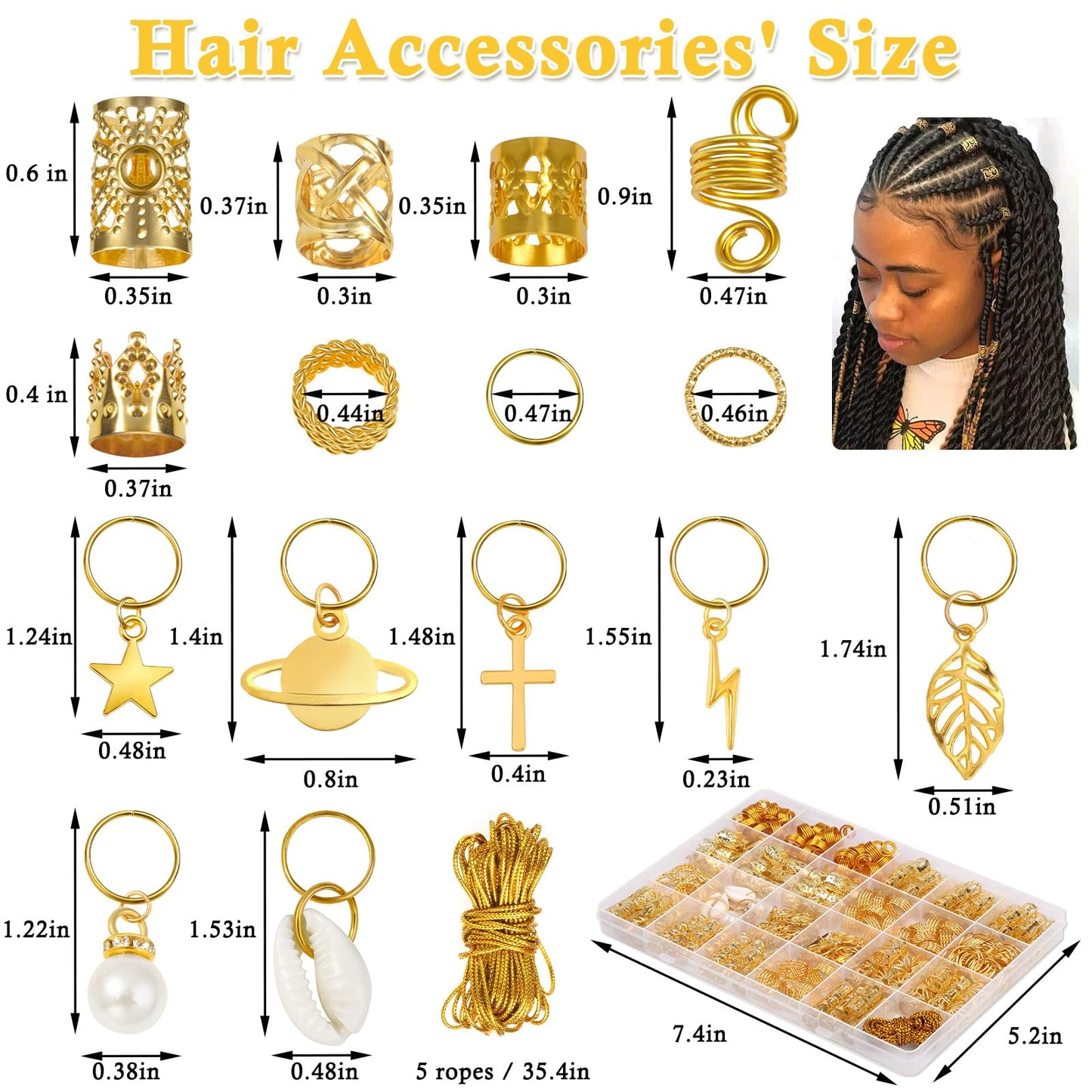 Lucomb 259 Pcs Hair Jewelry, Hair Accessories for Braids Silver Loc Jewelry for Hairs Dreadlocks Braid Jewelrys Hairs Cuffs Clips Dreadlock Accessories for Women's Loc Charms Rings Decoration