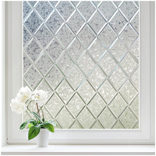 Haton Window Privacy Film Decorative Frosted Glass Window Film, Sun Blocking Stained Glass Clings, Static Cling Removable Stickers for Home Door Coverings, Lattice Pattern 17.5" x 78.7"