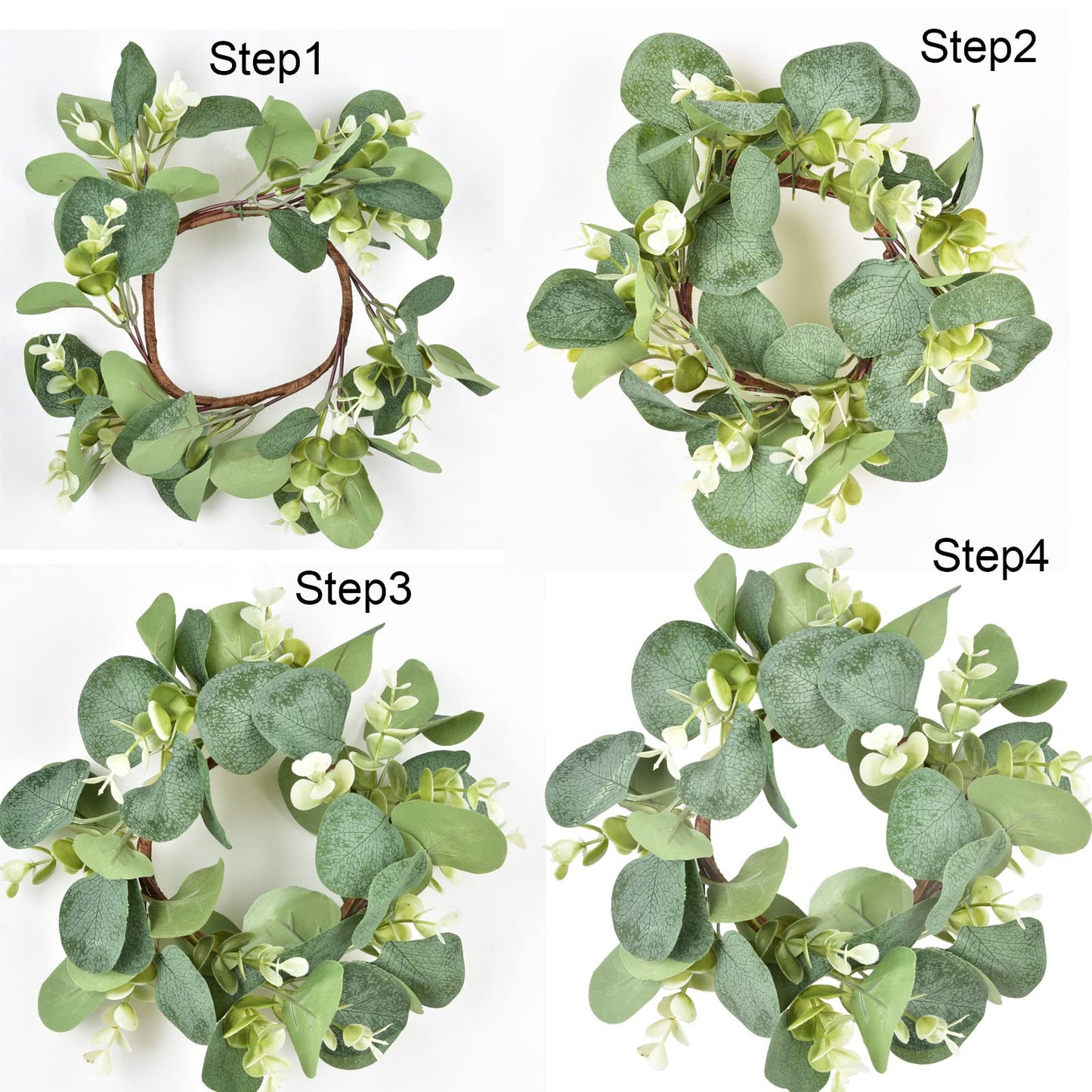 LSKYTOP Eucalyptus Faux Kitchen Cabinet Artificial Greenery Farmhouse Wreath for Door Wall Window Decor, 9Inch