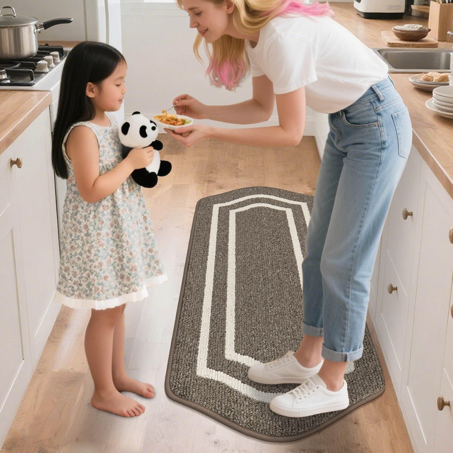 COSY HOMEER Long Kitchen Floor Mats for in Front of Sink Super Absorbent Kitchen Rugs and Mats 24"x48" Non-Skid Kitchen Mat Standing Mat Washable,Polypropylene,Brown,Frame
