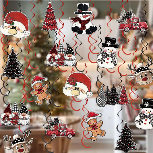 Horaldaily Christmas 30 Pieces Party Hanging Swirl Decorations, Christmas Trees Truck Snowman Santa Claus Gnome Party Hanging Swirls Streamers Ceiling Decor for Home Office Classroom School Supplies