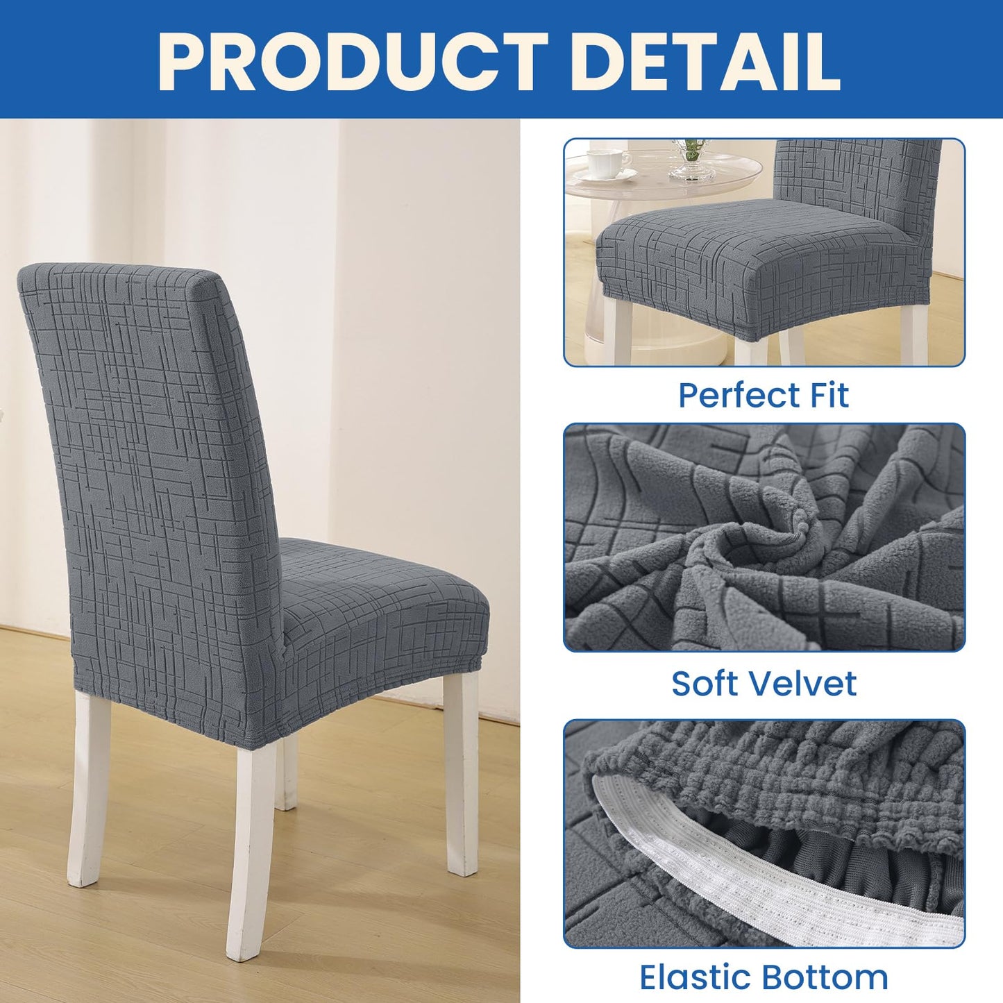 CYCMACO Dining Room Chair Covers Set of 6, Stretch Chair Covers, Washable Dining Chair Slipcovers, Kitchen Chair Covers, Parsons Chair Slipcover for Home, Restaurant, Banquet (Light Gray)