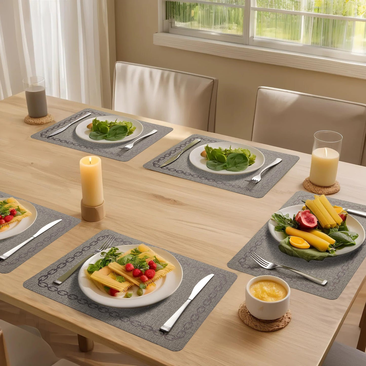 OasisLiteZen Placemats Set of 6, Heat Resistant & Waterproof Table Mats for Dining, Non Slip Scratch Proof Place Mats for Kitchen, Easy to Clean - Outdoor,Indoor Use（17x12 Inch）