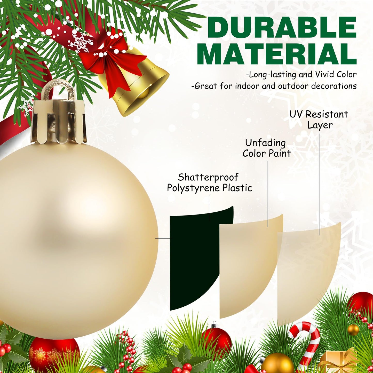 TranquilBliss 36 Pcs-2.36" Christmas Ball Ornaments, Shatterproof Hanging Balls, Tree Decorations for Xmas Tree, Wreath Decor, Holiday Part, Champagne