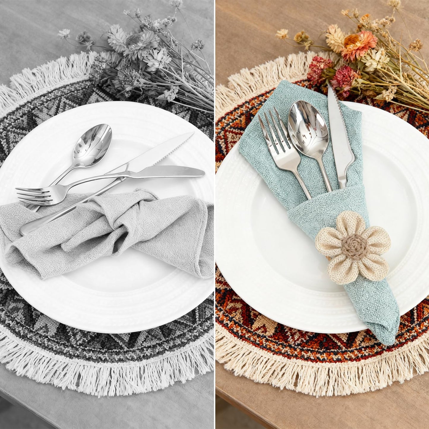 Napkin Rings Set of 6 Handmade Rustic Napkin Rings Reusable Boho Napkin Ring for Elegant Dining Table Decoration Perfect for Christmas, Thanksgiving, Wedding, Holiday, Everyday Use