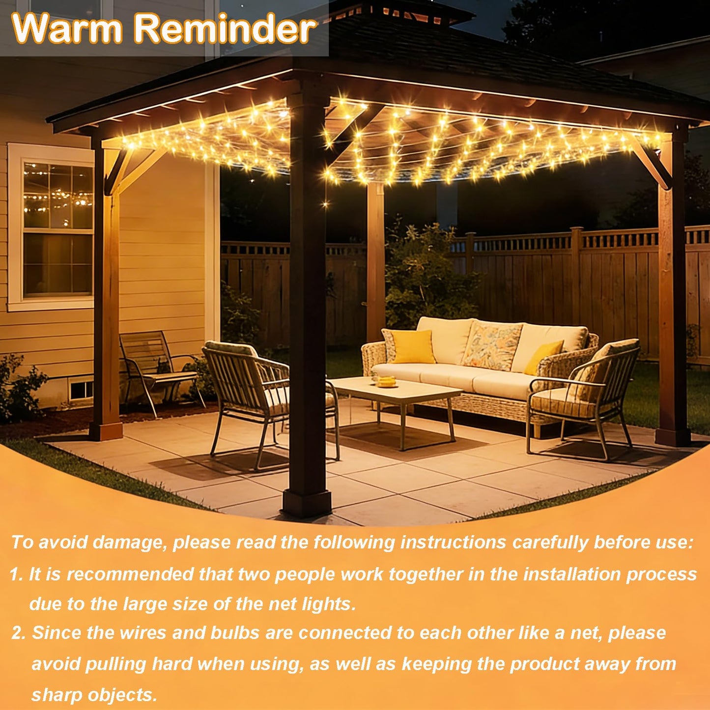 Lovelite 10ft x 10ft Net Lights, 280LED Gazebo Lights Outdoor 8 Modes Timer, Waterproof Connectable Christmas Light Clear Wire Large Size for Bushes Patio Pergolas Garden Holiday Party - Warm White