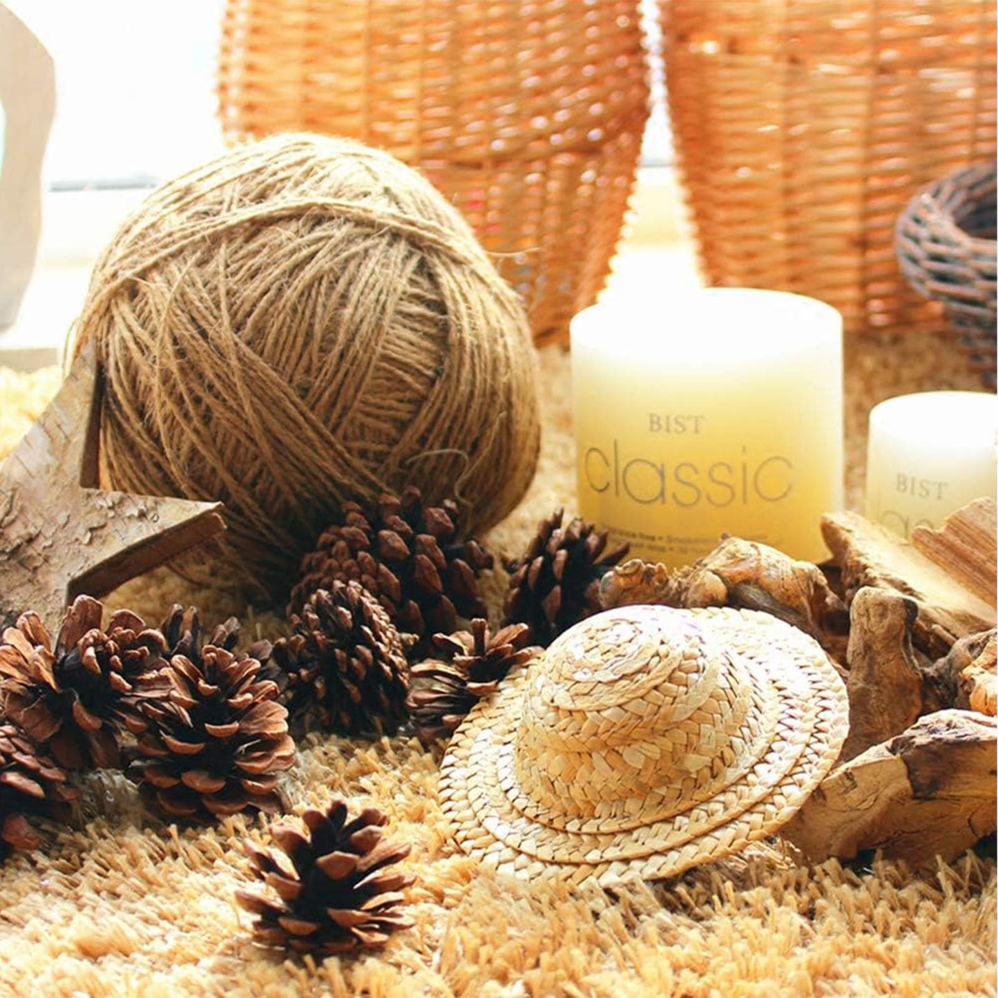 JOHOUSE 18PCS Hanging Natural Pine Cones (1.5"–2.5"), Rustic Pinecones with Strings for Garland, Wreath Making, Vase/Bowl Filler Spring Decor