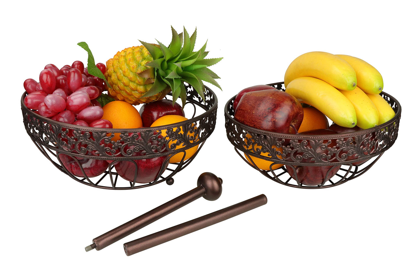ROSYLINE 2 tier fruit basket, fruit bowl, multi-purpose kitchen and living room storage fruit and vegetable basket (Bronze gold)