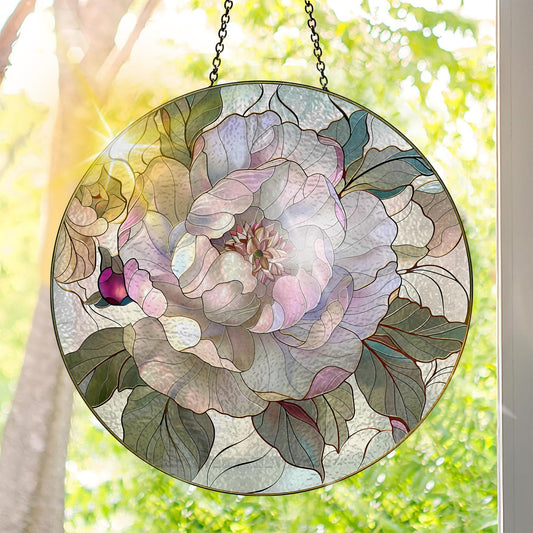 Colorful Acrylic Suncatcher, Flower Hanging Window Decor with Printed Stained Glass Style Design Sun Catcher, Rainbow Maker Wall Art, Christmas Ornaments Indoor Outdoor Use 7.8 x 7.8 inch C711
