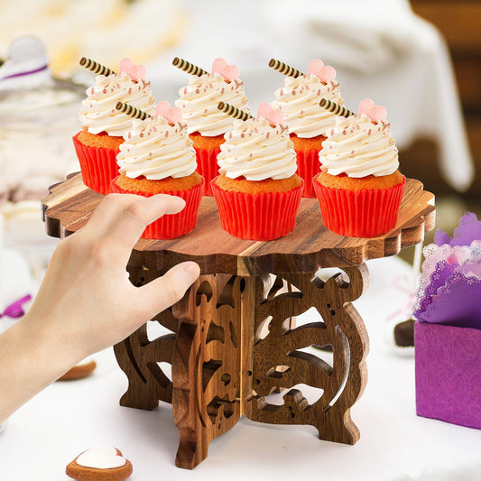 Eorbow 12" Wood Cake Stand, Acacia Wooden Rustic Cupcake Holder, Wedding Table Centerpiece Dessert Display Stand, Birthday Cake Pedestal for Tea Party Baby Shower