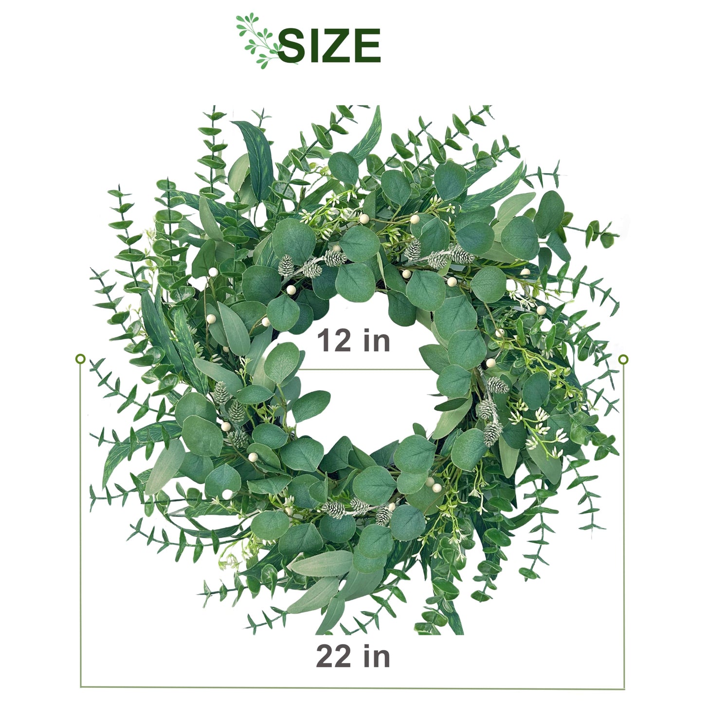 MAINGKAUNG Spring Wreath 22 Inch Spring Summer Wreaths with Eucalyptus Leaves and Berries Seasons Green Eucalyptus Wreath for Farmhouse Porch Front Door Wall Decor and Year Round Use
