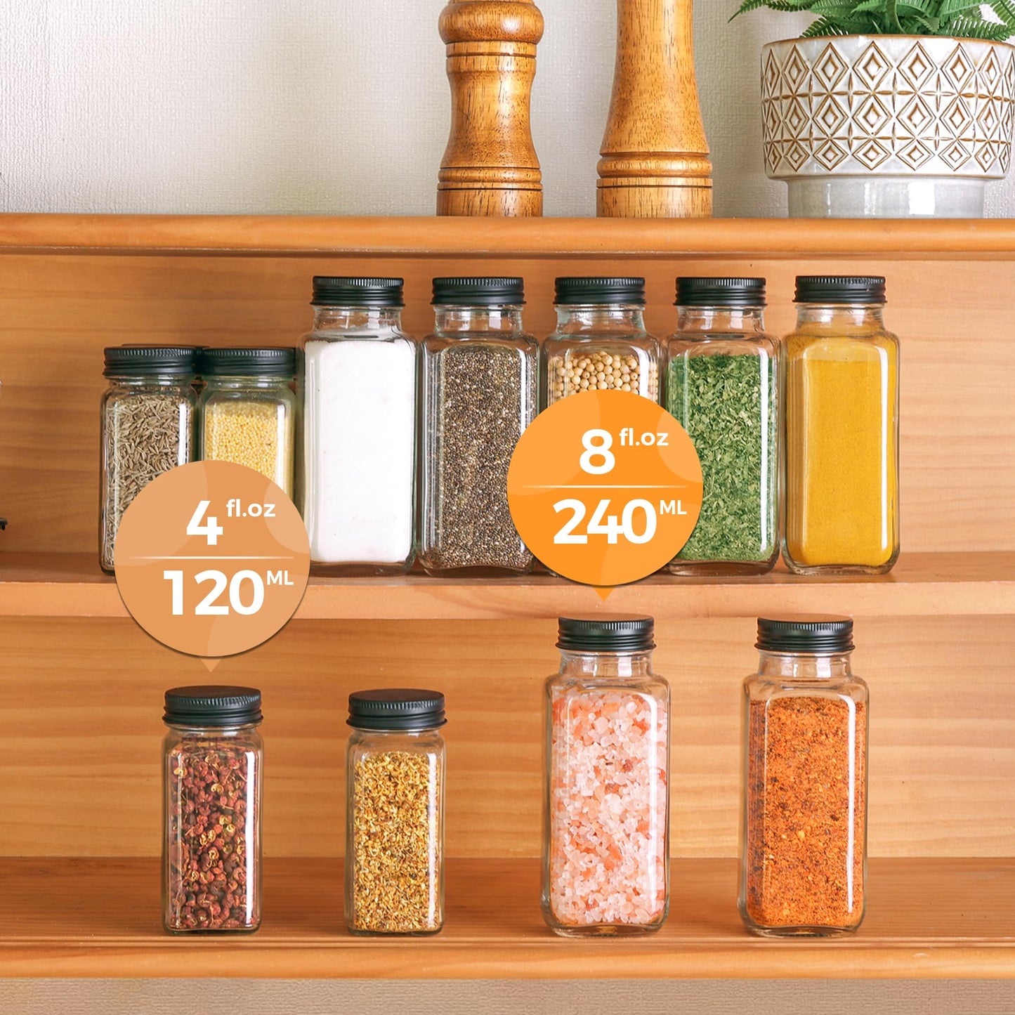 ComSaf Large Spice Jars, 6Pcs 8 oz glass spice bottle with lids, Empty Spice Containers and Square Spice Bottles, Trial Set & Supplement Set for Kitchen and Seasoning
