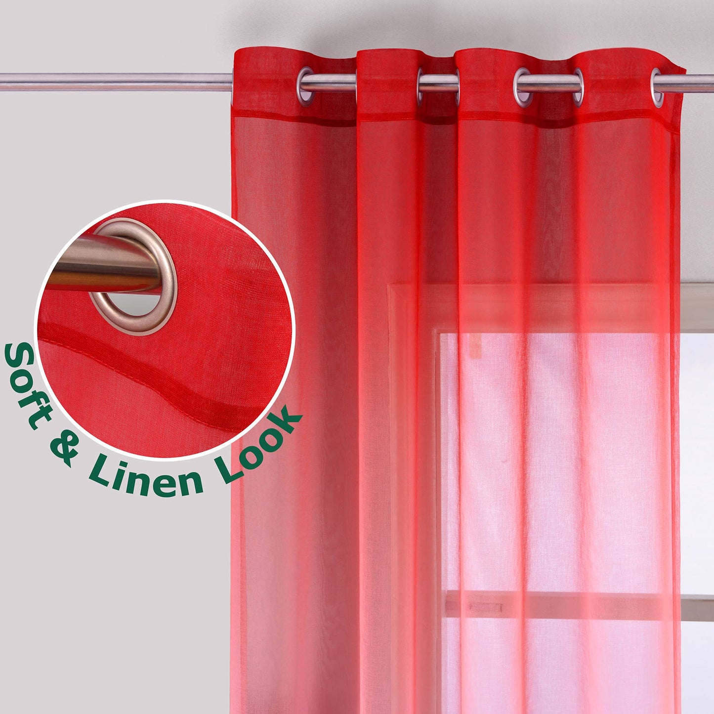 KOUFALL Curtains for Living Room,Red Green Sheer Curtain to Match LED Lights,Cortinas Rojas De Navidad para Sala,See Through Printed Holiday Curtain Drapes for Bedroom Window Xmas Decor 84 Inch Long