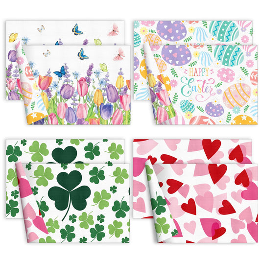 CHENGU 8 Pcs Spring Seasonal Holiday Placemats 12x18 Inch Plastic Spring Tulip Flower Table Mats for Party Home Dining