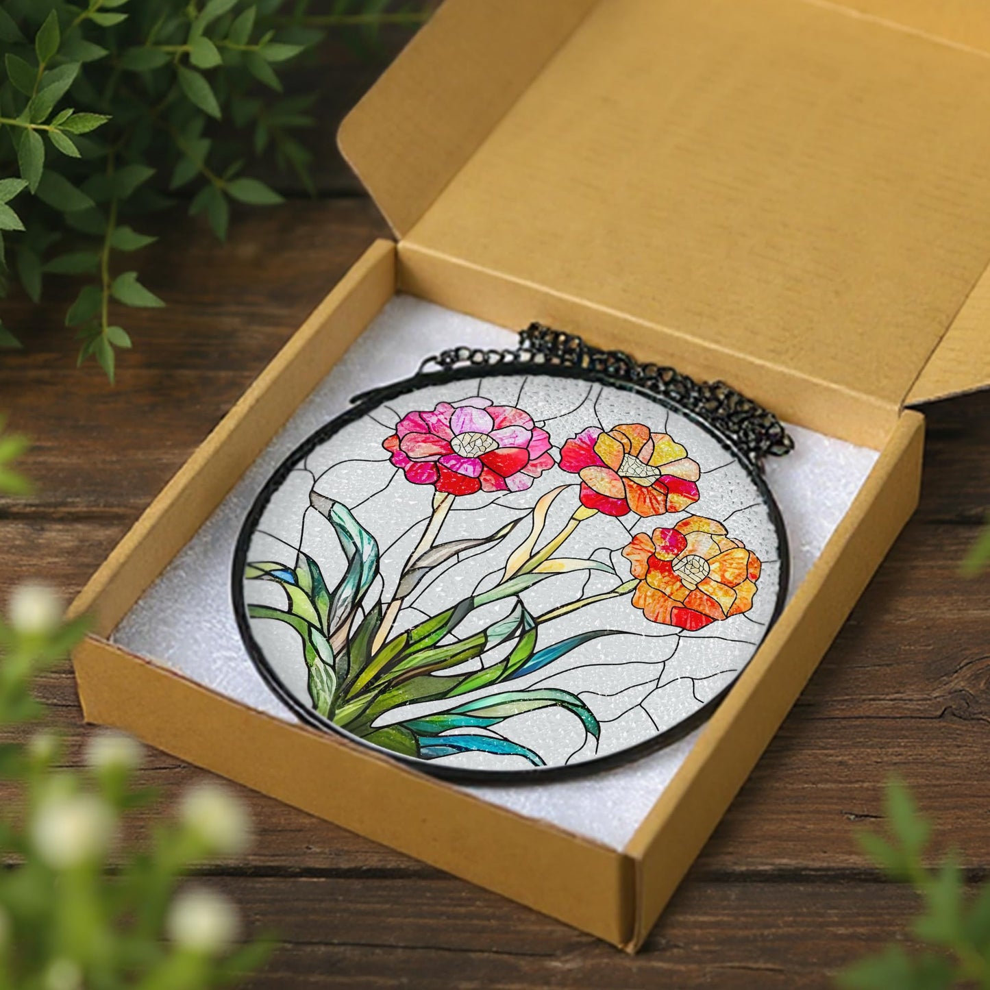 Stained Glass Window Hanging, 8 Inch Birth Flower Glass Suncatcher Ornament, Suncatchers for Windows, Window Decoration and Christmas, Mother's Day, Birthday, Gift for Women, Birth Flower Gifts - Jan