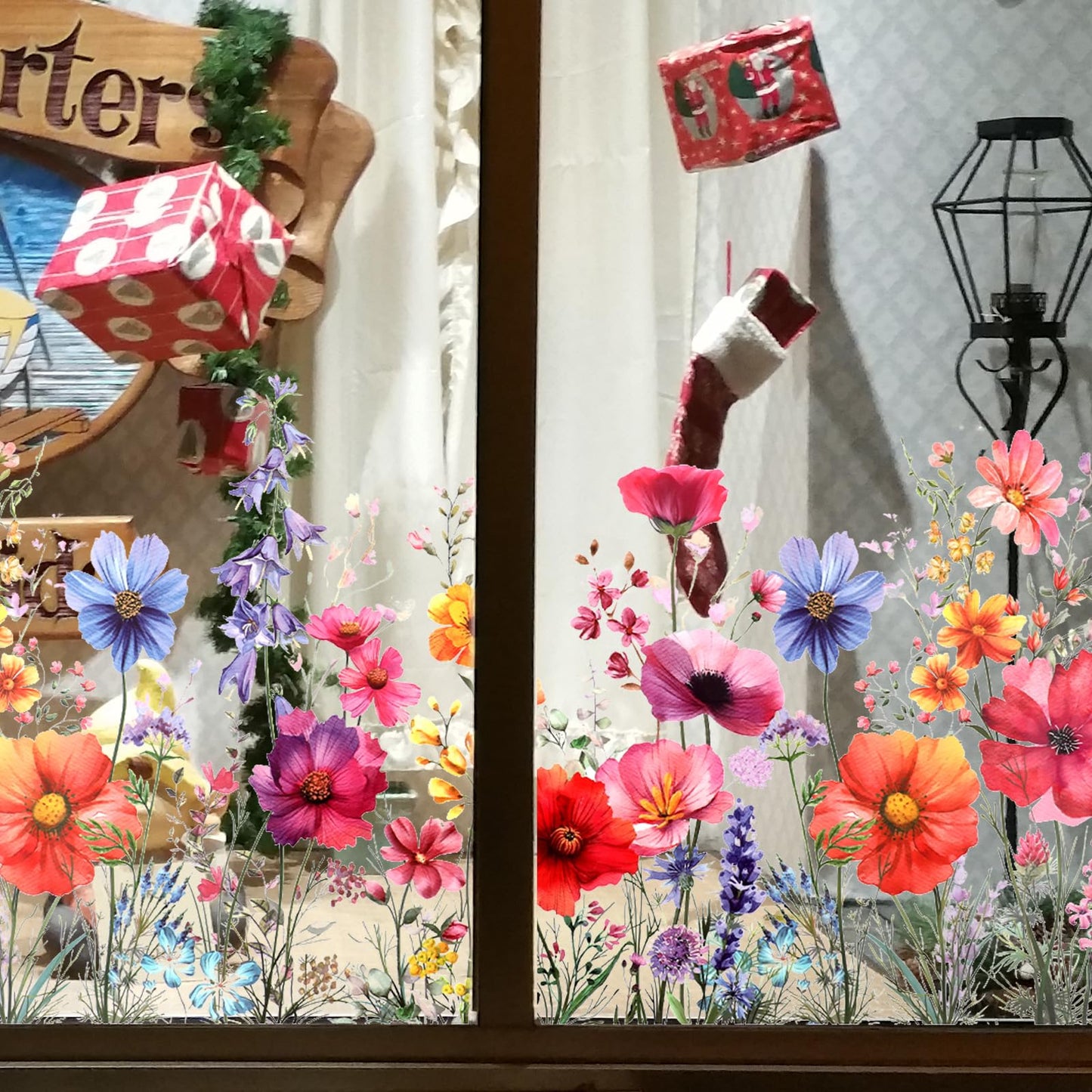 HJZHII Flower Window Sticker, Double Sided Floral Glass Wall Stickers Flower Window Clings Wildflower Grass Decals for Home Glass Door Office Decor