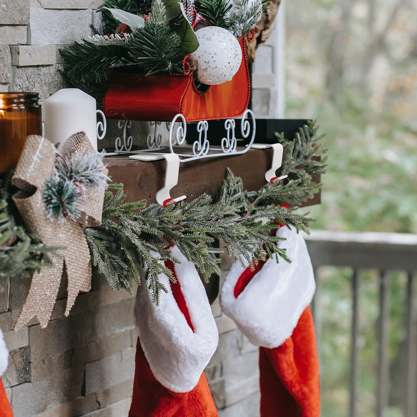 Christmas Stocking Holders for Mantel Set of 4, No-Slip Christmas Stocking Clips Stocking Hanger Hooks For Christmas Decorations, Lightweight Stocking Holders Clip For Fireplace Counter Window (White)