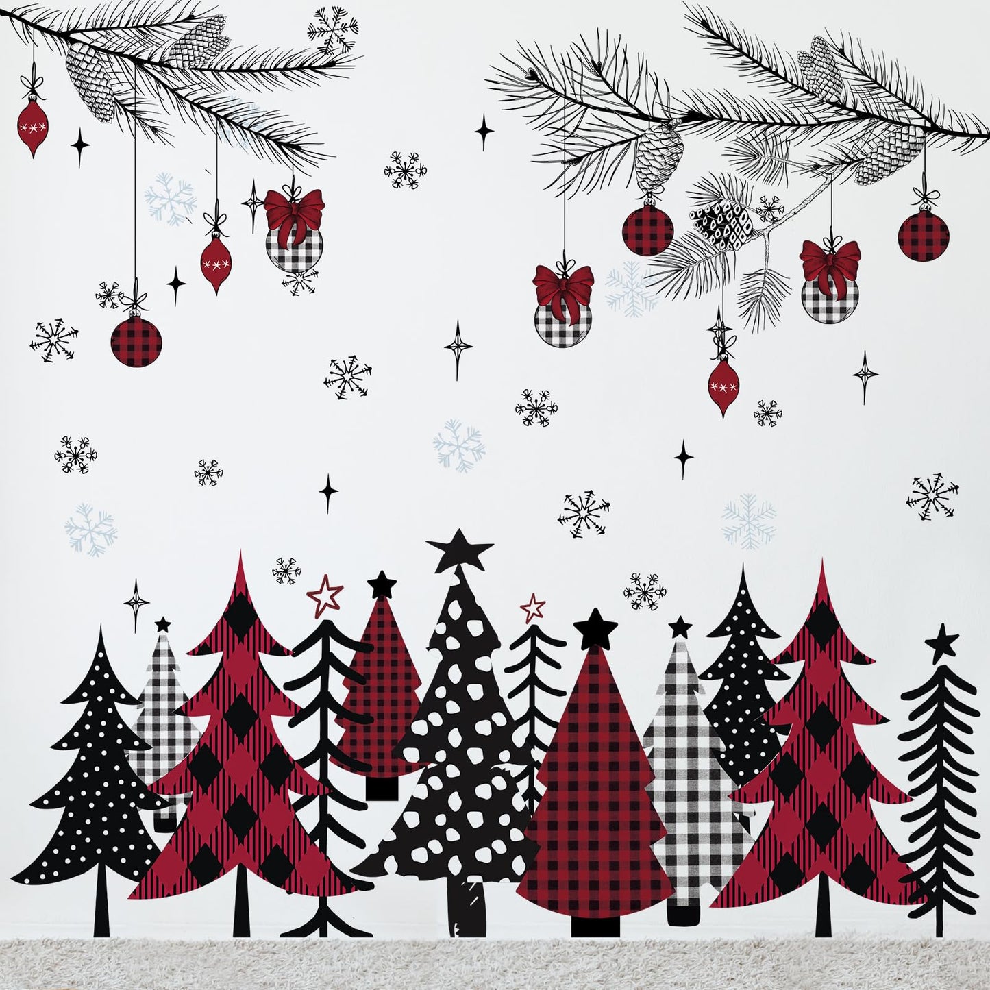 Qeeenar 3 Sheets Christmas Wall Decals Christmas Window Cling Sticker DIY Xmas Tree Stickers Removable Wall Stickers for Winter Living Room Xmas Holiday Decoration(Cute Style)