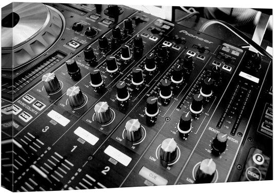 wall26 Canvas Print Wall Art Black & White DJ Mixing Board Close Up Music Instruments Photography Realism Decorative Concert Multicolor Scenic Fun Pop Art for Living Room, Bedroom, Office - 16"x24"