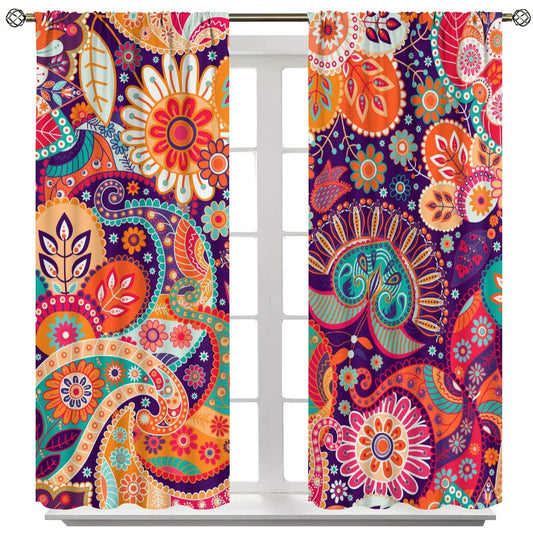 Boho Floral Window Curtains Rustic Colorful Vintage Paisley Floral Mandala Pattern Printed Bedroom Living Room Blackout Curtains 42x45in