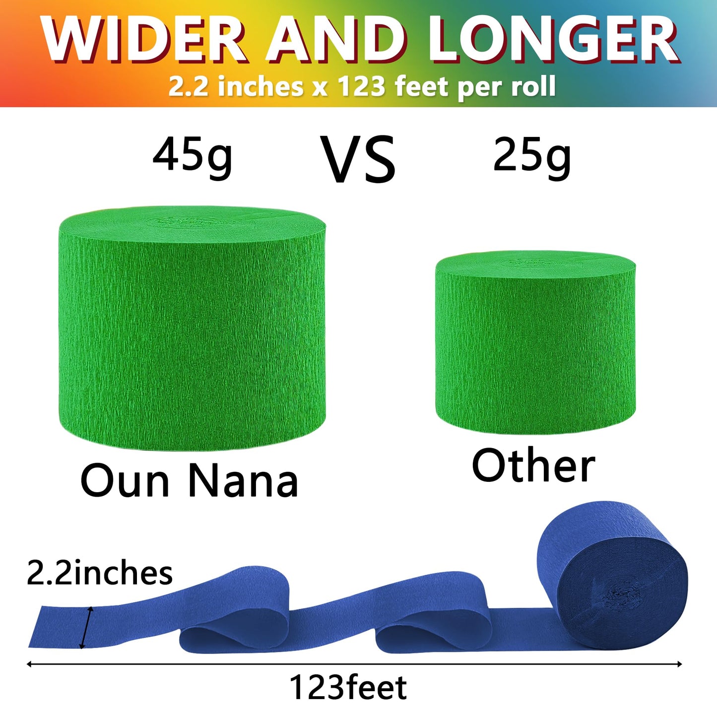Oun Nana Crepe Paper Streamers 6 Rolls Rainbow Streamers 2.2 Inches 738 Feet, Streamers Party Supplies for Birthday, Wedding, Baby Shower, Bachelorette Party, Graduations Decorations, DIY Crafts