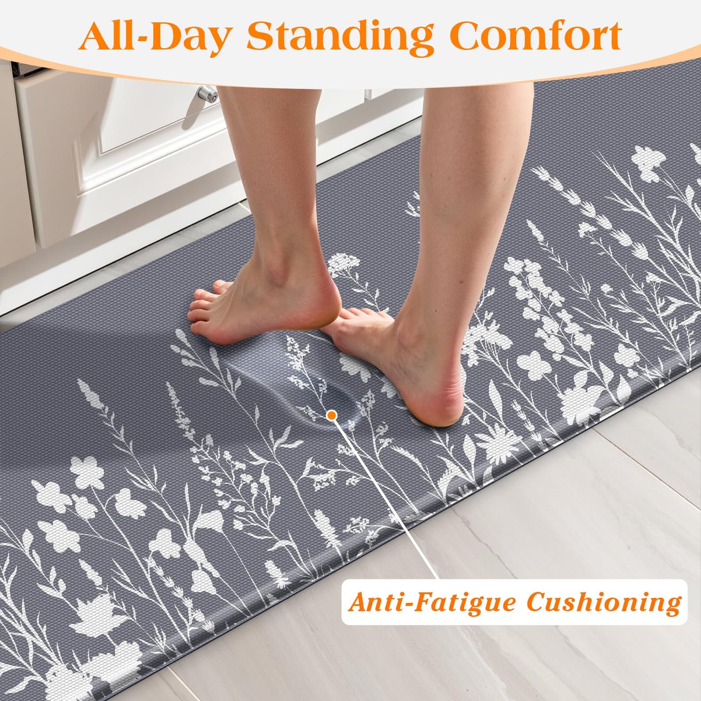 SofterCharm Kitchen Mats for Floor, Kitchen Rugs Sets of 2, Cushioned Anti Fatigue Mats for Kitchen Floor, Non-Slip Kitchen Decor, Water Resistant Kitchen Rug for Home, Kitchen, 17.3"x30"+17.3"x47"