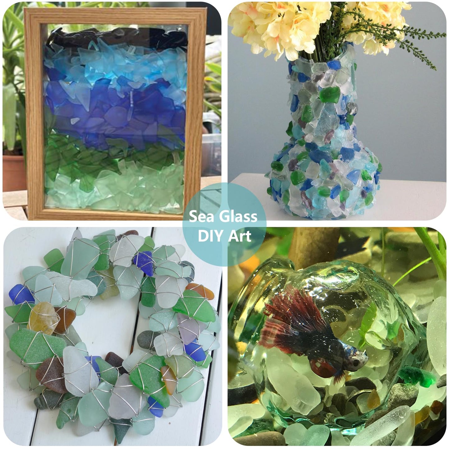 Sea Glass for Crafts - 34oz Frosted Seaglass Pieces - Vase Filler and Aquarium Ornament, DIY Craft Supplies for Art, Beach Weddings, and Home Decor (Blue, Aqua Green, White)