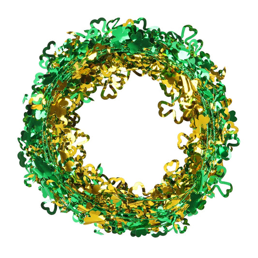 LOAVER 75 Ft St. Patrick's Day Shamrock Wire Wreath Tinsel Garland,3 Rolls Hollowed Metallic Twist Garland Irish Festive Clover Wreath for St. Patrick's Day Party Wall Crafts Decoration(Green & Gold)