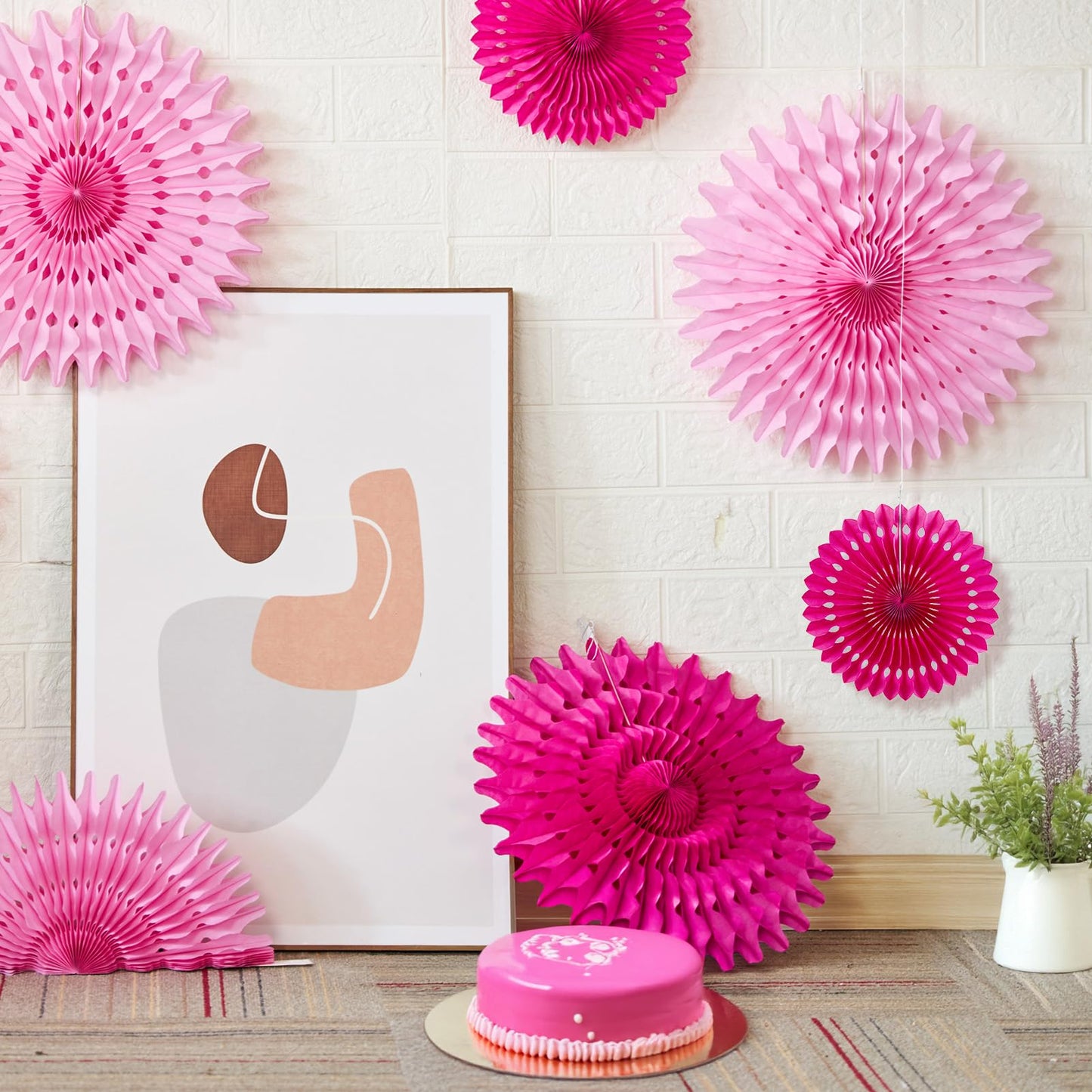 SUNBEAUTY Hanging Honeycomb Paper Fans, 12Pcs Hot Pink Hanging Tissue Paper Flowers Party Decorations for Wall, Pink Birthday Paper Decor for Baby Shower, Graduations, Bachelorette, Wedding, Room