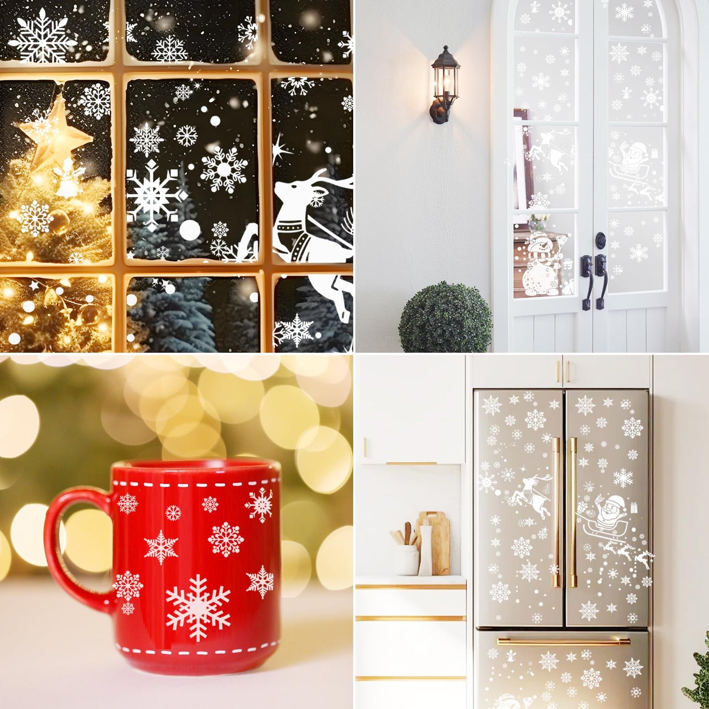 SNAIL GARDEN 1080PCS Christmas Window Clings, 12"-0.3" Christmas Window Stickers for Smooth Surface, Winter Wonderland Decorations for Xmas Holiday Window Decorations