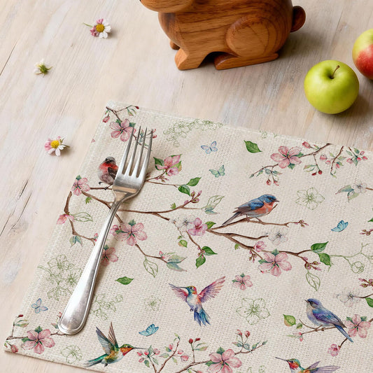 Cusugbaso Spring Placemats Set of 4 12x18 inch for Dinning Table - Floral Bird Branch Spring Decor for Party, Dinner - Farmhouse Seaosonal Table Mats Floral Decroations for Home