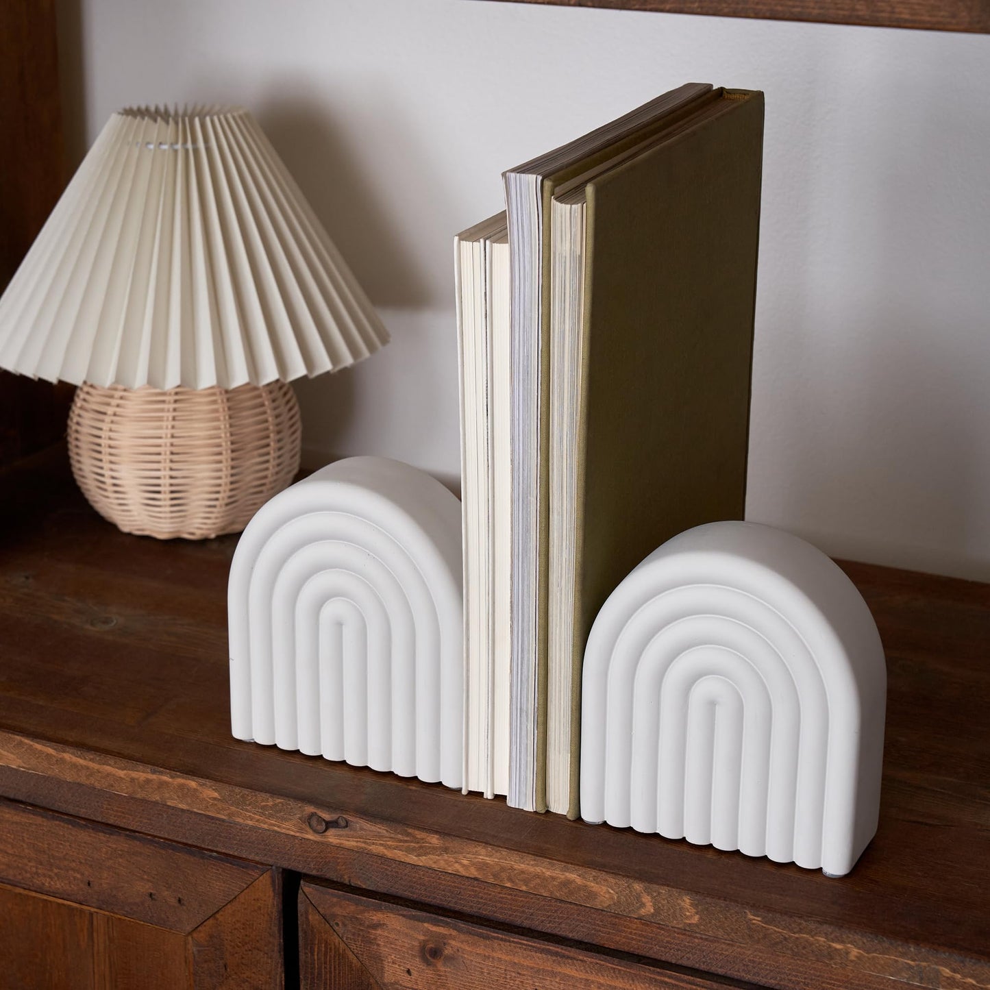 Decorative Concrete Bookends for Heavy Books – Stylish Set of 2, Ideal for Any Bookshelf – Aesthetic Book Holder/Stopper with Anti-Slip Pads for Chic Home, Office, or Library Decor