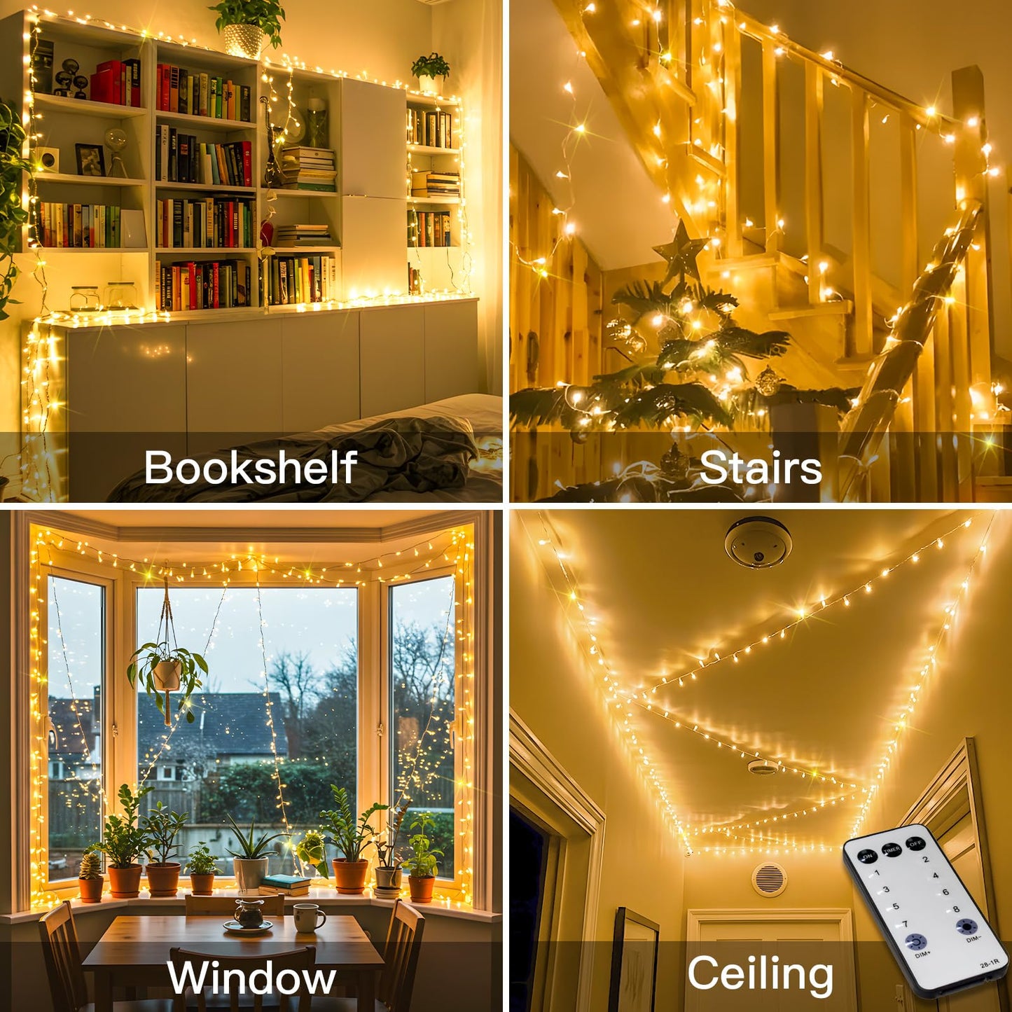 suddus 100 LED String Lights with Remote Control, 33ft Connectable Clear Wire Fairy Lights, 8 Modes & Timer Dimmable, Waterproof Plug in Twinkle Lights for Bedroom, Patio, Christmas Tree - Warm White