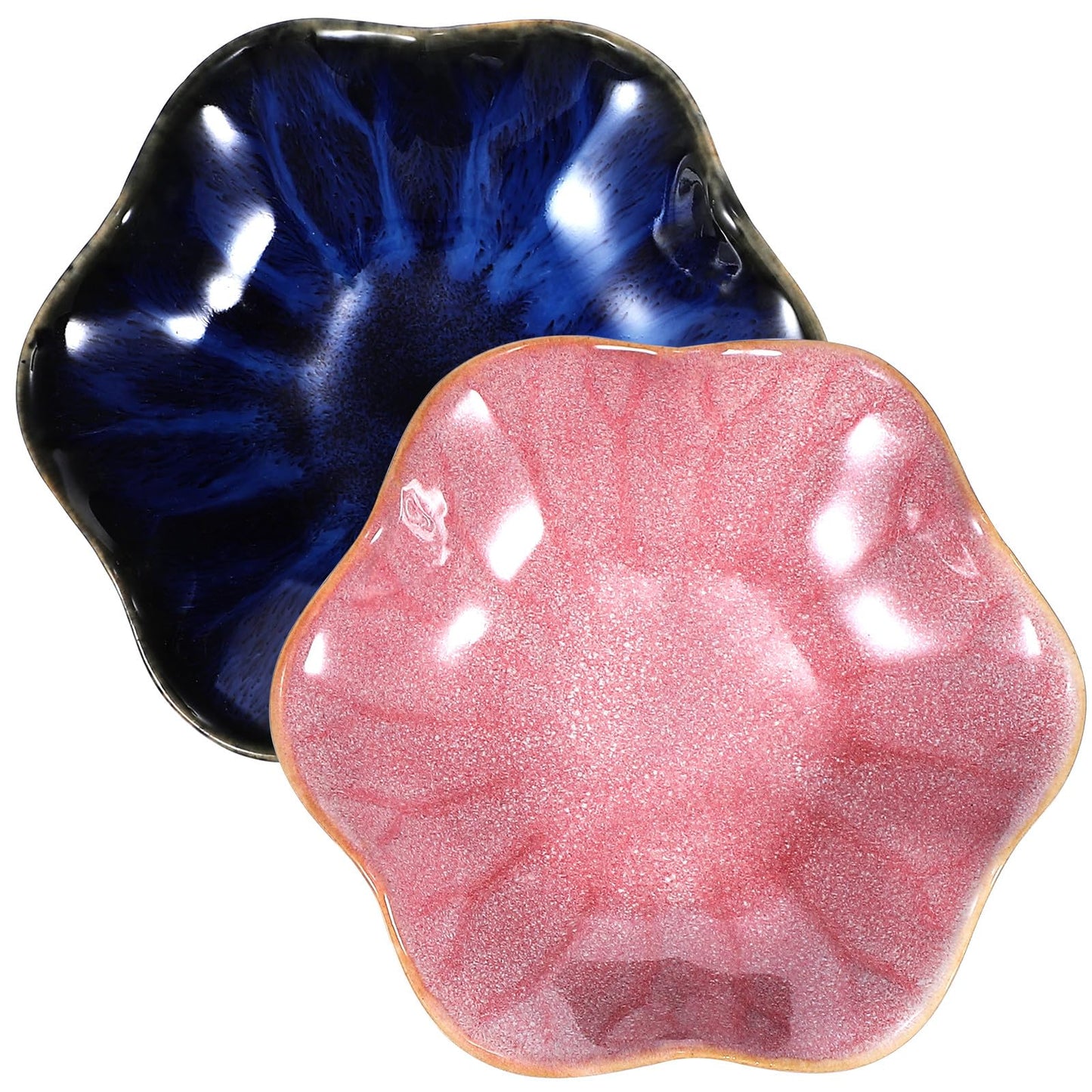 Housoutil Ceramic Ring Holder Dish and Jewelry Storage Tray Set, Small Gradient Blue and Leaf Design, Trinket Display Plates for Rings and Accessories, 2pcs Decorative Organizer for Women
