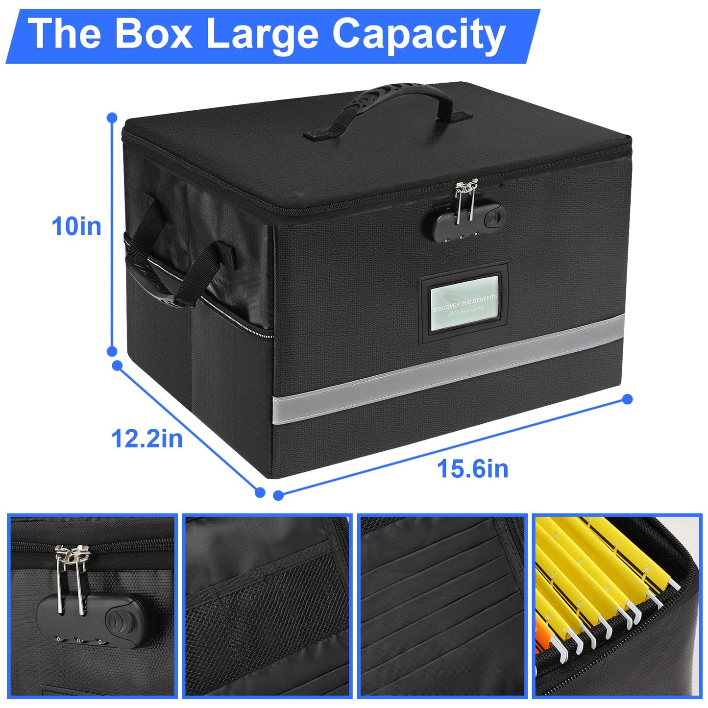 EXLIFBAG File Organizer, Fireproof File Box with Lids, Important Document Organizer Box with Lock, Portable File Folder Organizer with Handle