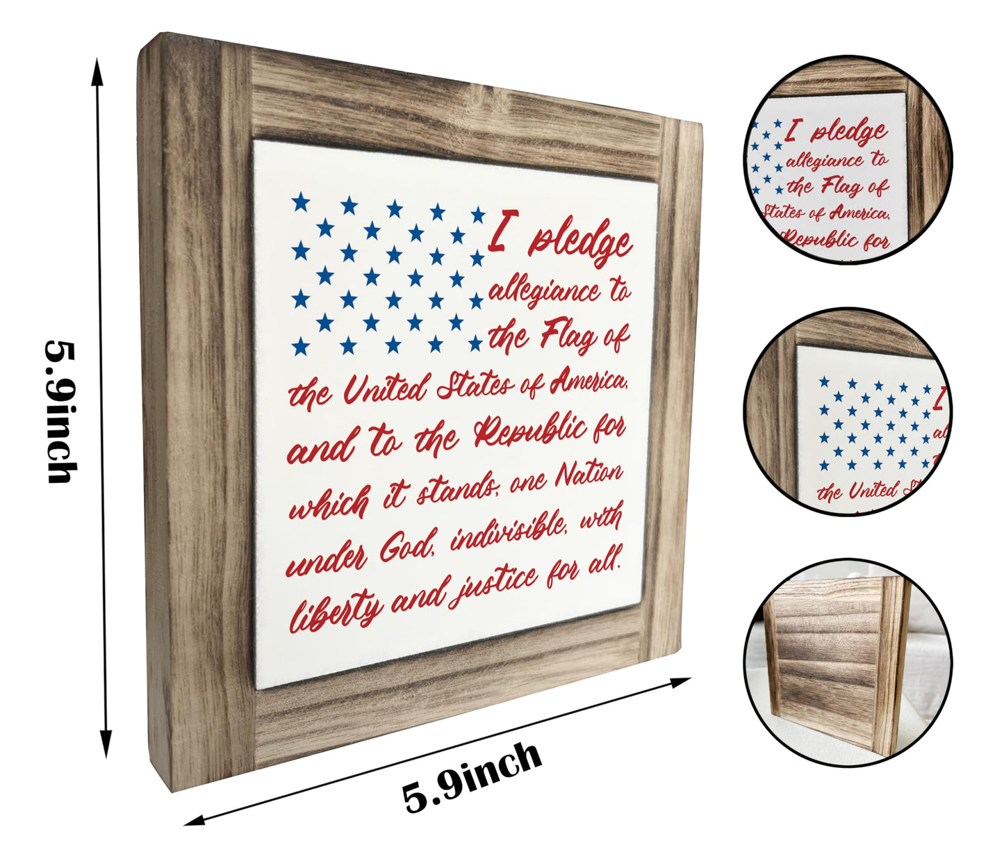 Americana Decor Wooden Sign, Patriotic American Flag Pledge of Allegiance Plaque, 4th of July Decorations Indoor, Memorial Day Home Decor, Rustic USA Wall Art Gift