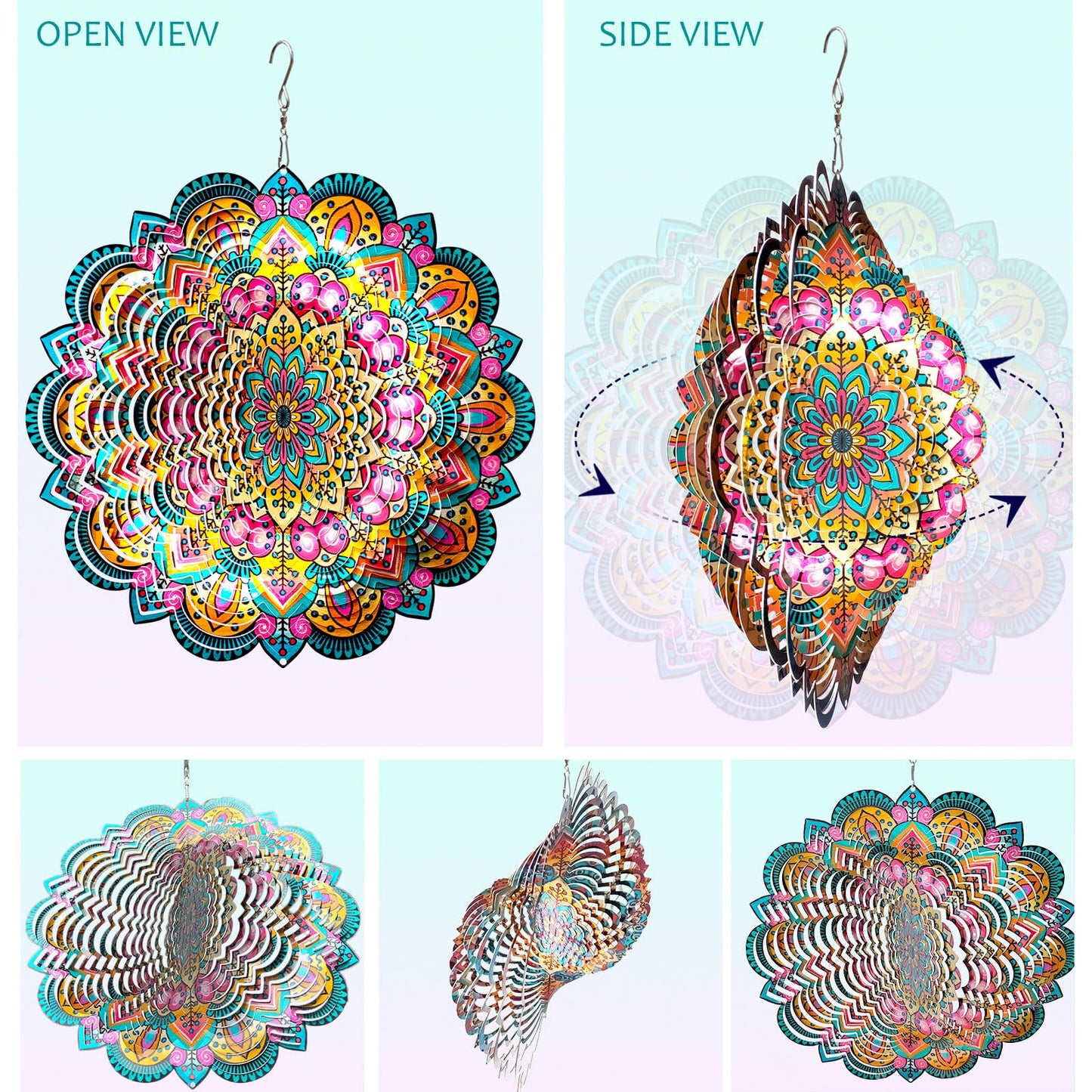 Aoedelyart Wind Spinners Outdoor Mandala Lucky Star,Laser Cut Metal Kinetic Art Wind Spinner Gift for Christmas,12In Stainless Steel Hanging Yard&Garden 3D Wind Sculpture Decorations Indoor Spinners